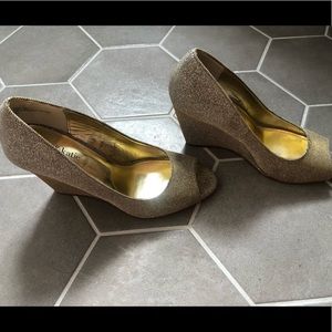 Gold Kelly+Katie wedge heels